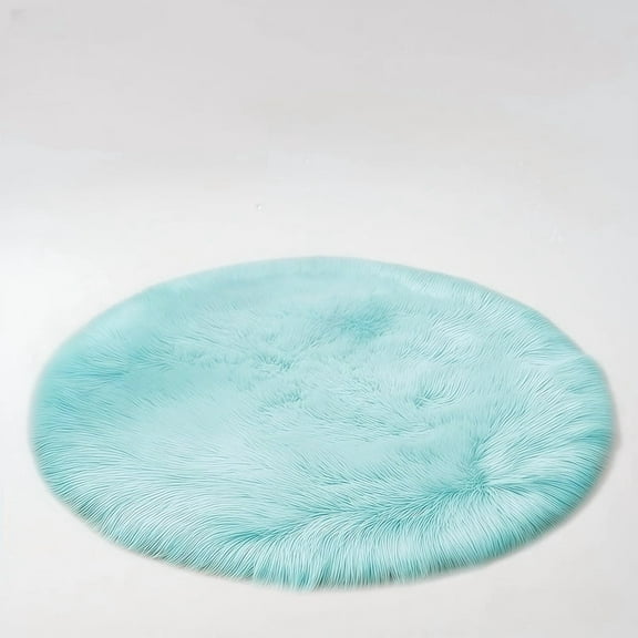 Mucky Cat Round Rug,Small Circle Faux Sheepskin Fur Rug Fluffy Boho Plush Rug Cute Furry Rugs for Bedroom Cushion Home Decor,Machine Washable,Lake Blue,39".