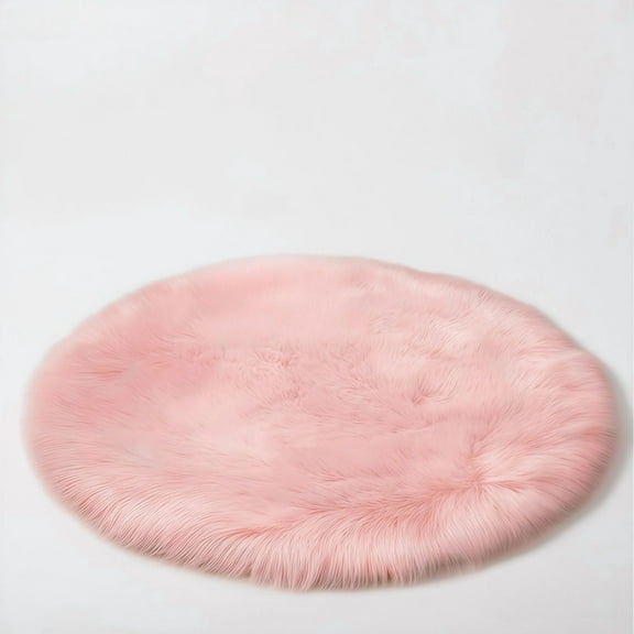Mucky Cat Round Rug,Small Circle Faux Sheepskin Fur Rug Fluffy Boho Plush Rug Cute Furry Rugs for Bedroom Cushion Home Decor,Machine Washable,Pale Pink,12".
