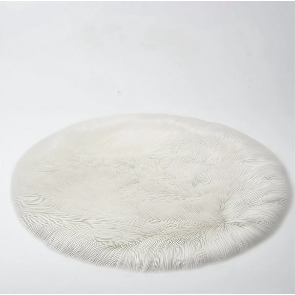 Mucky Cat Round Rug,Small Circle Faux Sheepskin Fur Rug Fluffy Boho Plush Rug Cute Furry Rugs for Bedroom Cushion Home Decor,Machine Washable,White,12".