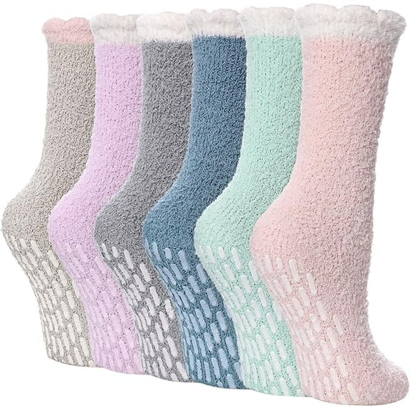Mucky Cat Womens Fluffy Socks, 6 Pairs Winter Warm - Soft Cozy Coral Fleece Floor Casual Socks for Home and Sleeping