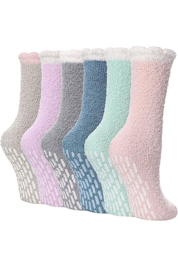 Womens Fluffy Socks, 6 Pairs Winter Warm - Soft Cozy Coral Fleece Floor Casual Socks for Home and Sleeping