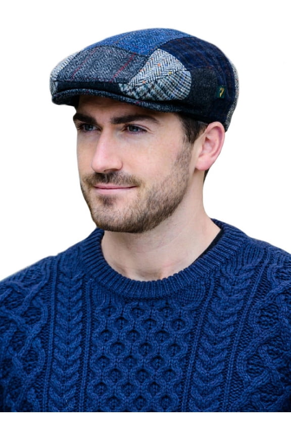 100% Wool Tweed Irish Patchwork Flat Cap Made in Ireland