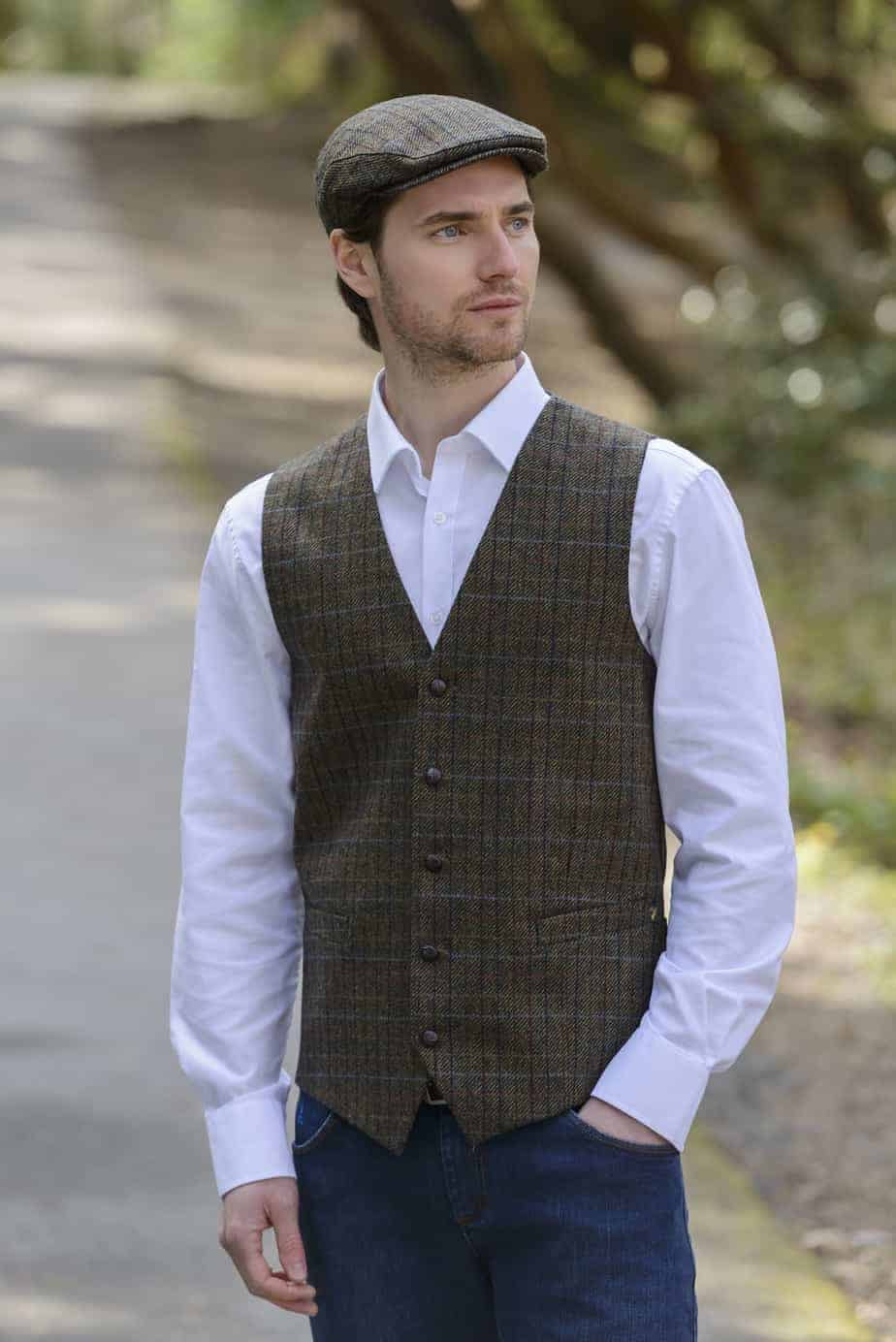 Formal Casual Vest Mucros Weavers Men's Police Blue Tweed Vest