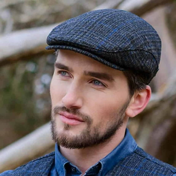 Mucros Weavers Adult Irish Wool Trinity Flat Cap- Thin Blue Line, Small