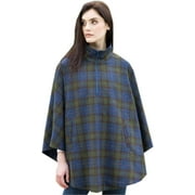 MUCROS WEAVERS Half Zip Poncho For Women, 100% Wool (Green, Red, Blue)