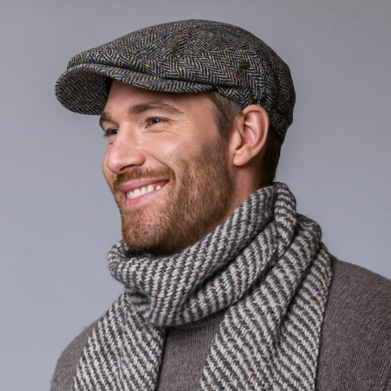 Mucros Weavers Kerry Cap - Green Herringbone Irish Wool Tweed Hat, Handcrafted In Killarney (Large)