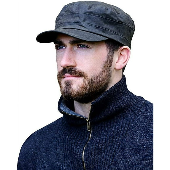 Mucros Weavers Men's Fisherman Cap 100% Waxed Cotton Skipper Hat Made in Ireland