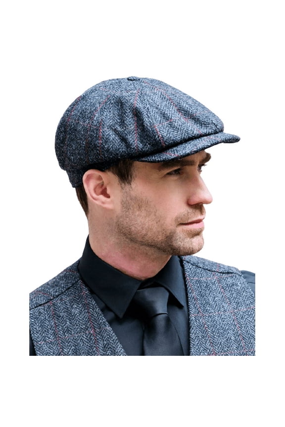 Men's Newsboy Cap 100% Wool Tweed Irish 8-Piece Driving Cap Made in Ireland