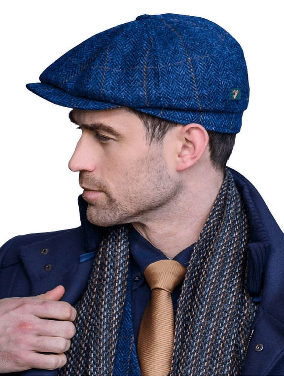 Men's Newsboy Cap 100% Wool Tweed Irish 8-Piece Driving Cap Made in Ireland