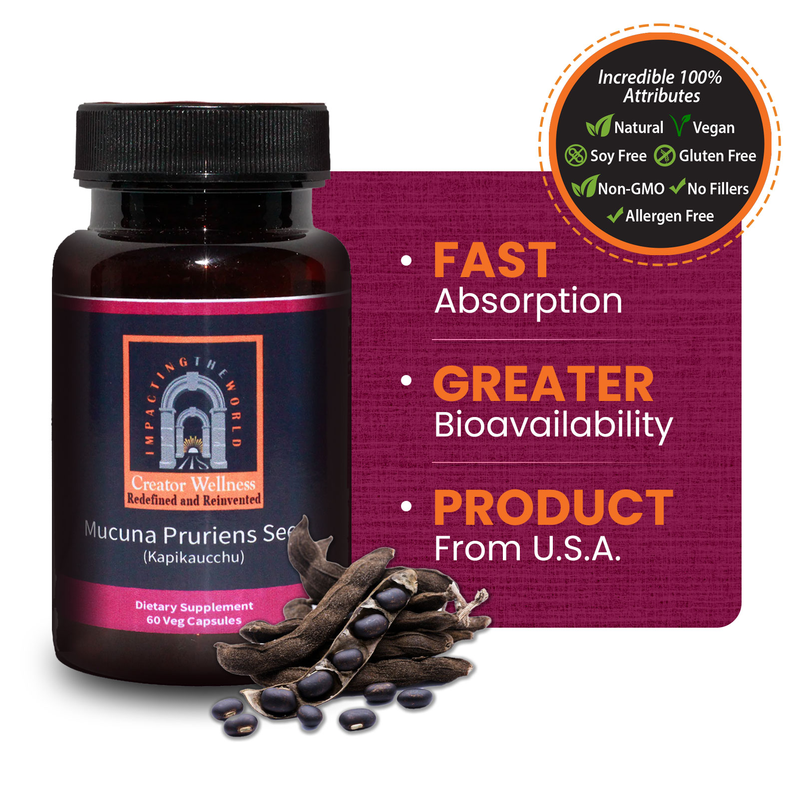 Mucuna Pruriens Seed - Kapikacchu | 225mg Extract | Brain Health ...