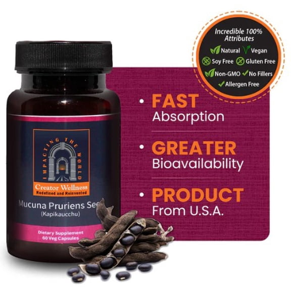 Mucuna Pruriens Seed - Kapikacchu | 225mg Extract | Brain Health Support | 60 Capsules