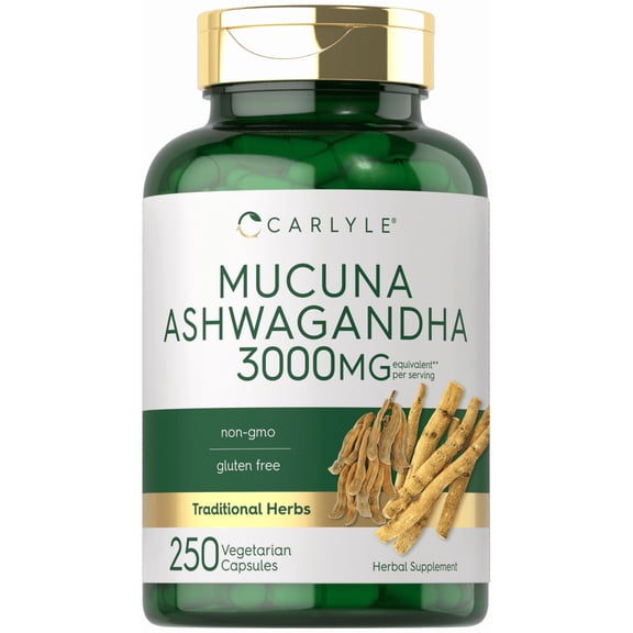 Mucuna Pruriens with Ashwagandha Supplement | 3000mg | 250 Capsules | by Carlyle