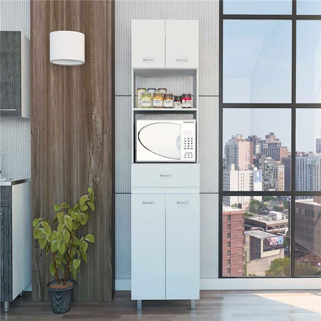 White Double Door Microwave Cabinet with Drawer and Shelf