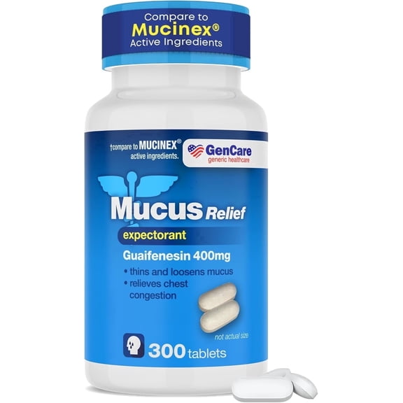 GenCare Mucus Relief Guaifenesin 400 mg Tablets, Fast-Acting Chest Congestion Support, Expectorant, 300 Ct