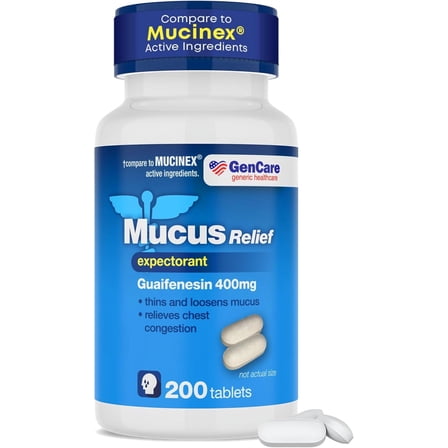 GenCare Mucus Relief Expectorant Guaifenesin 400 mg for Congestion and Flu, 200 Tablets