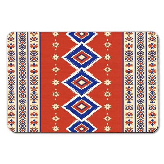 Mud Bath Mat,Quick Dry, Absorbent Non Slip Bold Red Blue Cream Southwest Native Diamond Star Geometric Striped Textile