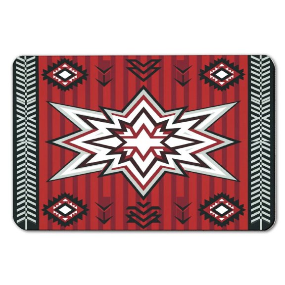 Mud Bath Mat,Quick Dry, Absorbent Non Slip Red Tribal Geometric Star Native Southwest Textile Print