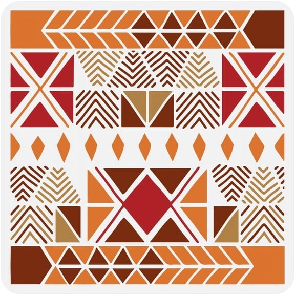 Mud Cloth Elements Painting Stencil 11.8x11.8inch Decorative Geometric Figures Template Hollowed Triangles Rhombus Stencil Large Geometry Template Daily Theme Stencil