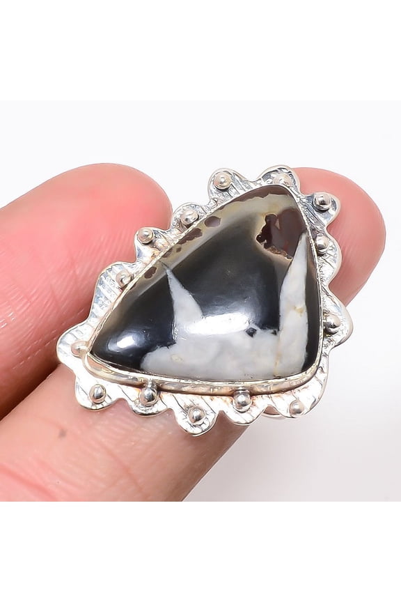 Mud Crack Fossil Mud Crack Fossil 925 Sterling Silver Ring s.9 M1596, Mudcrack Ring, Christmas Gift, New Year Sale, Gemstone Silver Jewelry