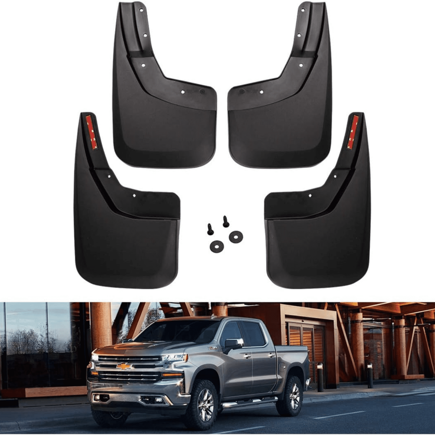 Mud Flaps for 2014-18 Chevy Silverado 1500 Accessories, 2019 Silverado 1500 LD, 2015-19 Silverado 2500/3500 Heavy Duty Molded Splash Guard Front & Rear Mud Guards, Non-Drilling