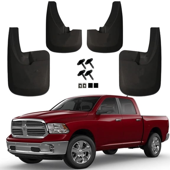 Mud Flaps Compatible with Dodge Ram 2009-2018 1500 2500 3500 & 2019-2024 1500 Classic with OEM Fender Flares Custom Front and Rear Mud Guard Set (4pccs- Set)