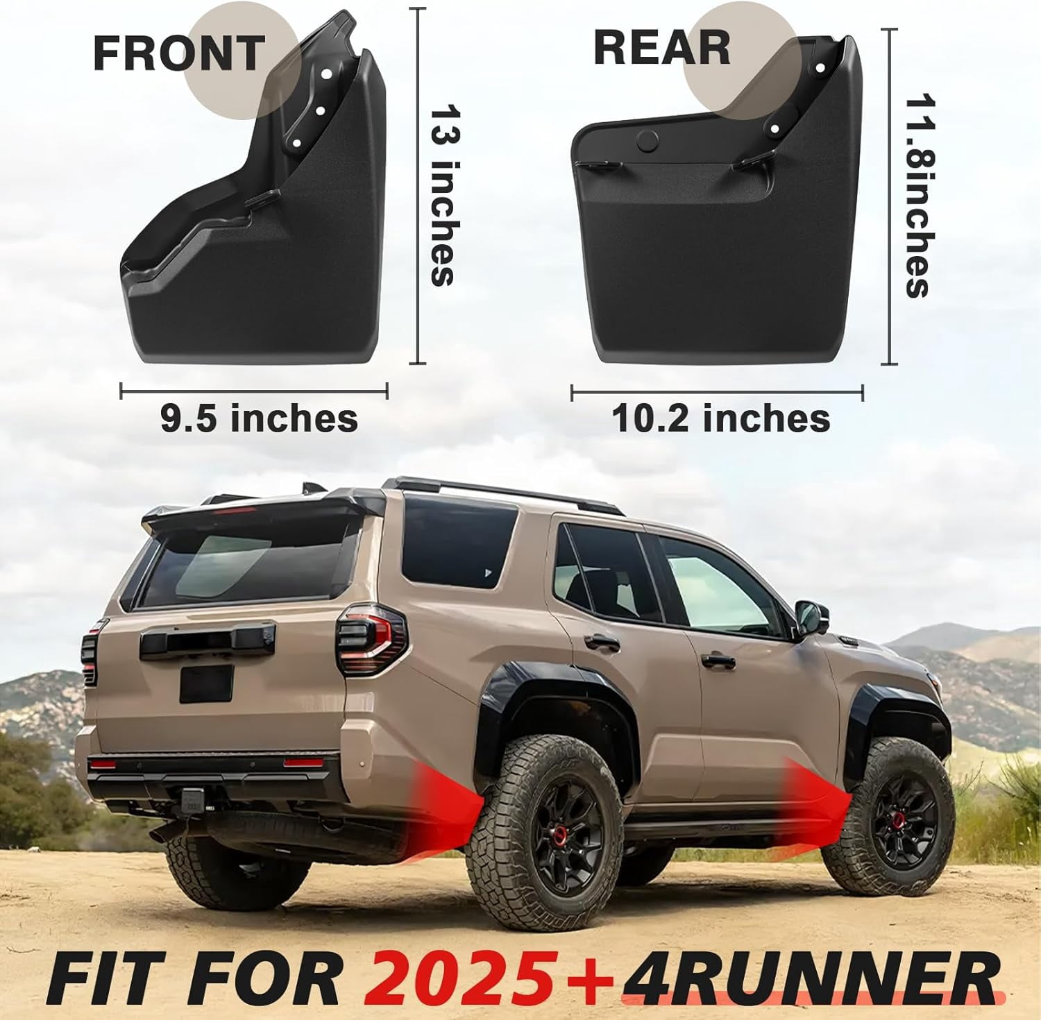 Mud Flaps Splash Guards Compatible with Toyota 4Runner 2025 2026 Accessories 6Gen 4Runner Front and Rear Mud Guards 4PCS Drilling Heavy Duty  Mudguards Kit with Hardware Accessories