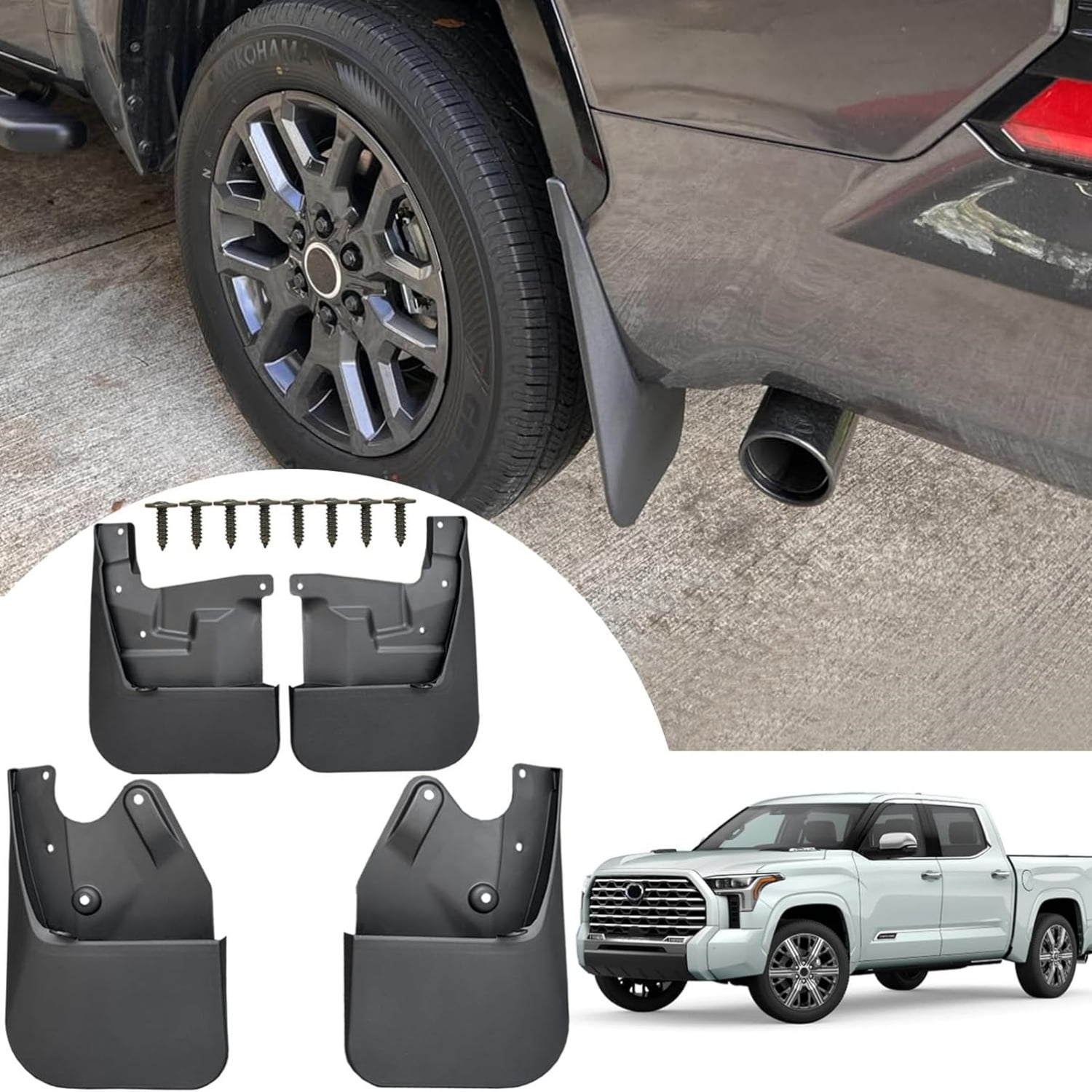 Mud Flaps for 2023 2024 2025 Toyota Tundra Accessories All Weather Guard Mud Guards Splash Front & Rear Mud Flaps for Tundra 2022-2025 - 4PCS