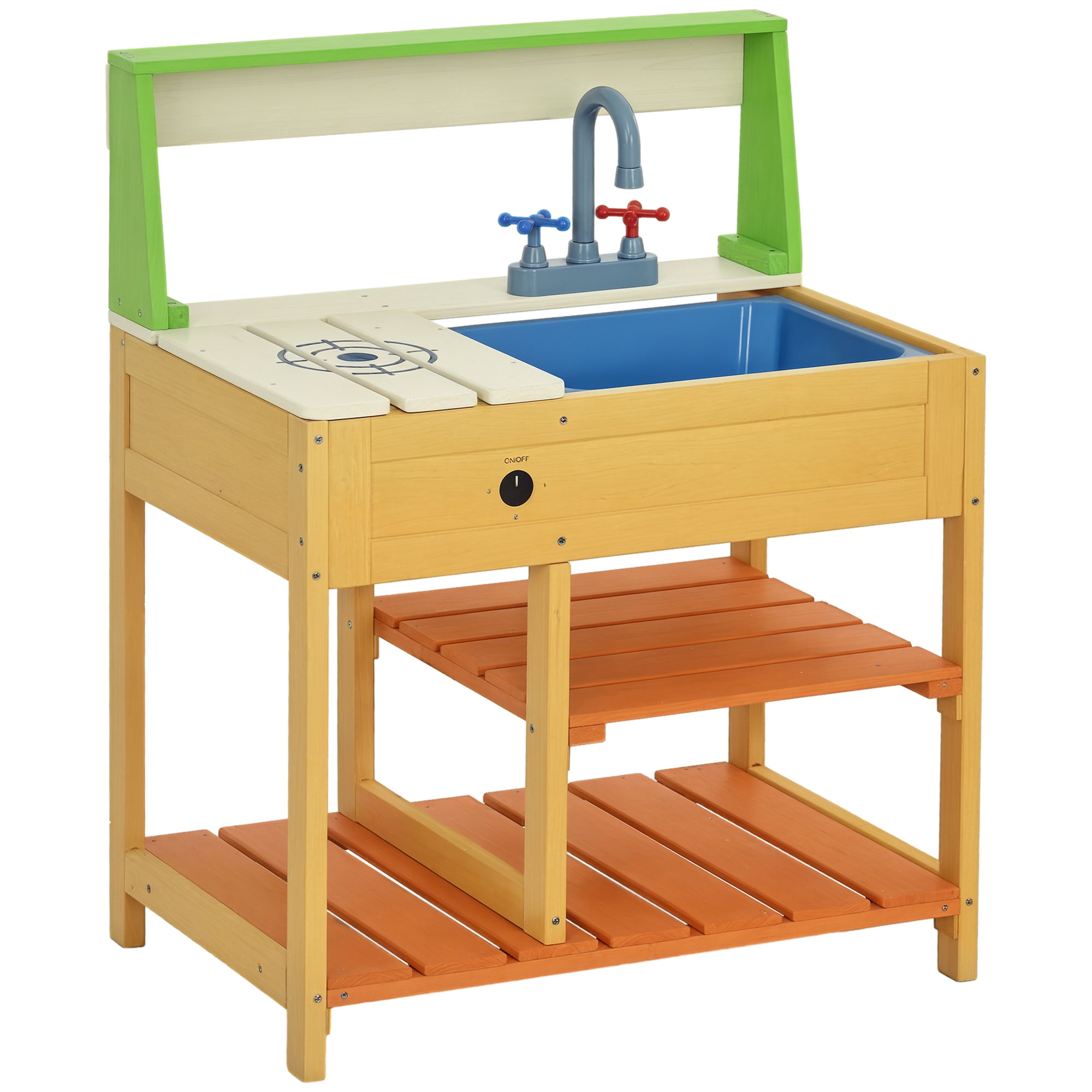 Mud Kitchen Outdoor Kitchen Playset for Kids Wooden with Realistic Play Kitchen Toys, Faucet & Sink, Storage Shelves, Gift for Boys Girls Aged 3-8 Years Old