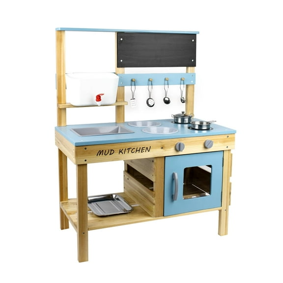 Mud Kitchen for Kids, Outdoor Kitchen Playset, Wooden Kitchen Toy Playset with Accessories, Toddler Deluxe Mud Kitchen for Backyard Garden