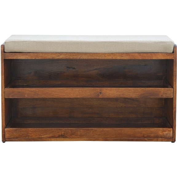 Mud Linen Chestnut Bedroom Shoe Bench - Wood, Fabric, Foam Convenient At Night Color Linen, Functional Living Space Addition