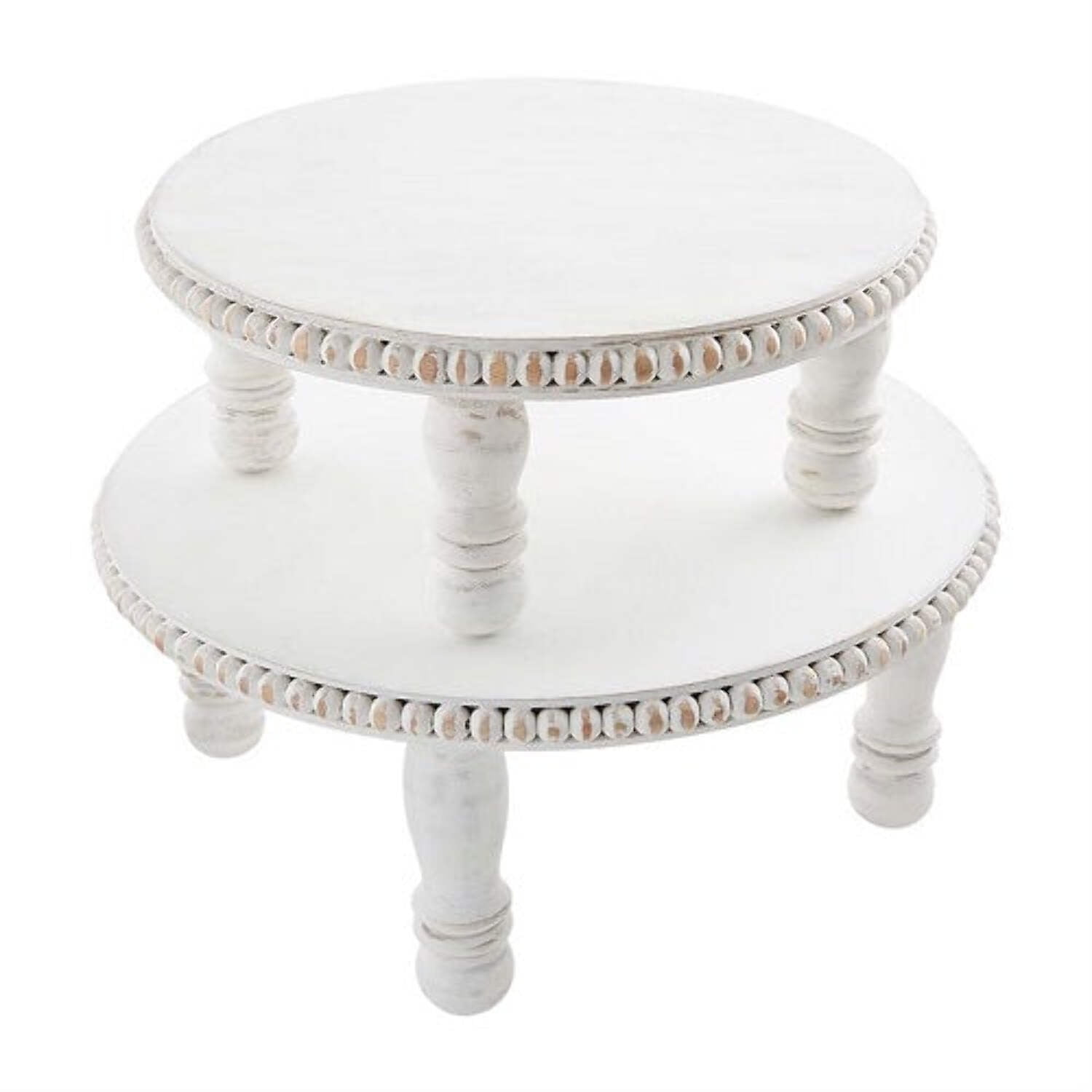 Classic White-Washed Mango Wood Beaded Pedestal Trays