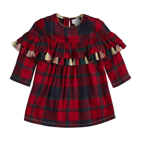 Mud Pie Girls Christmas Holiday Tartan Tassel Dress-5T