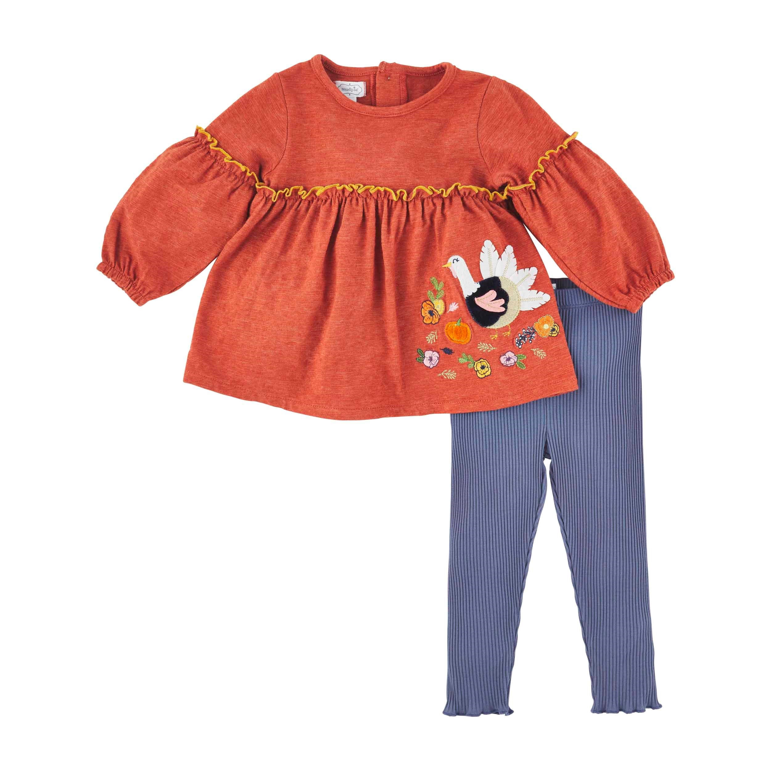 Mud Pie Baby Girl Tassel Tunic & Legging Set – Colorful 2-Piece Outfit, 6-9 Months