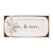 Mud Pie Mrs. Hostess Platter Set, tray 7 1/2" x 16" | spreader 5 1/2", White