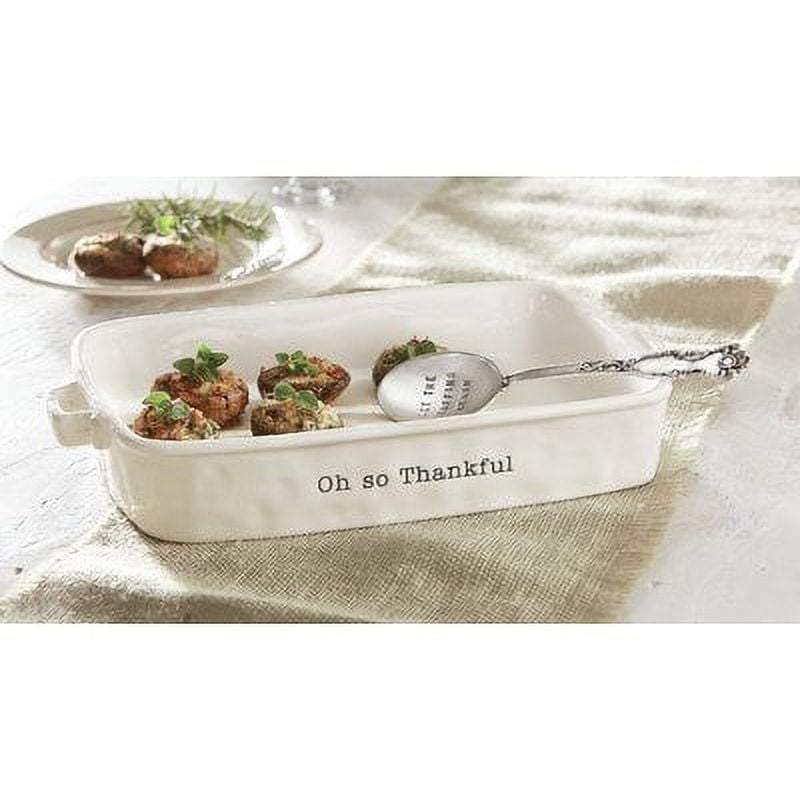Mud Pie Thankful Casserole Holder Set - Quilted Canvas Carrier With Wooden Spoon