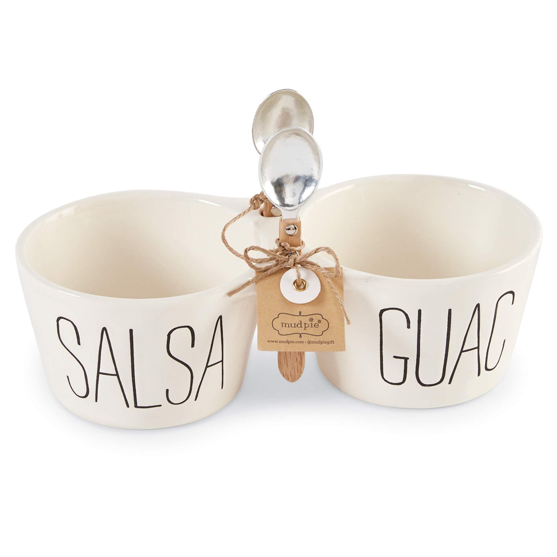 Mud pie salsa double dip bowl set in white dolomite base metal silver plate