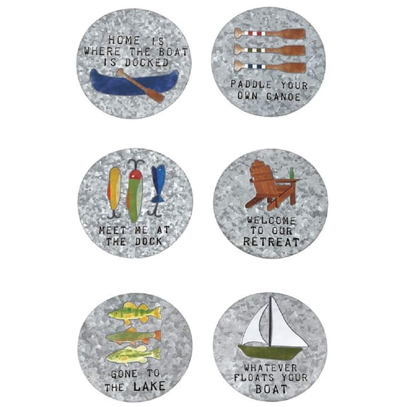 Mud Pie Tin Lake Coaster Set Rustic Lake House Decor for Entertaining