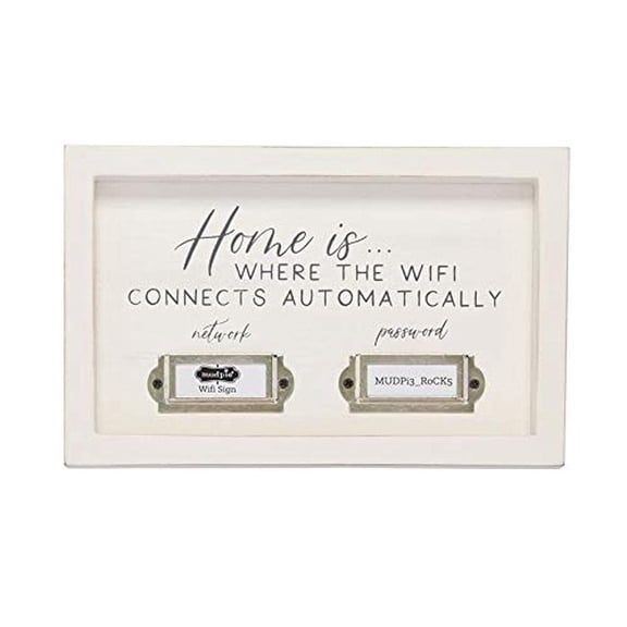 Mud Pie WiFi Sign Home Decor Plaque, White Wood 8" x 5" x 3/4"