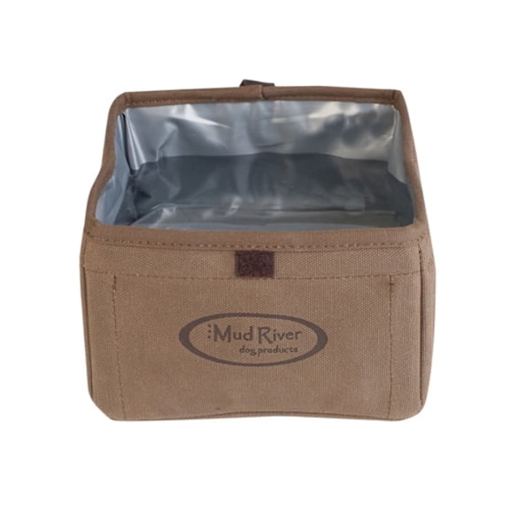 Mud River The Oasis Portable Dog Food and Water Bowl Waxed Canvas Brown