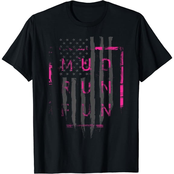 Mud Run Fun USA FLAG PINK Mudder Trail Running and Mudding T-Shirt