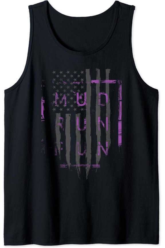 Mud Run Fun Usa Flag Purp Mudder Trail Running And Mudding Tank Top Size S-3XL