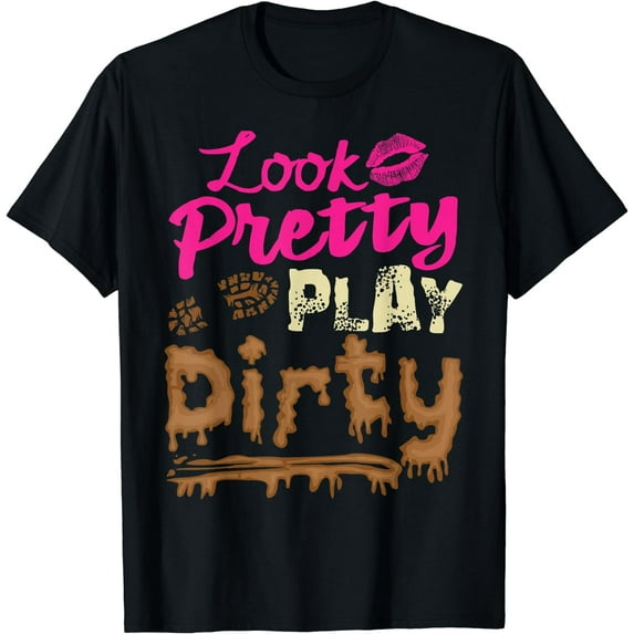 Mud Run Princess Look Pretty Play Dirty Team Girls ATV T-Shirt Black 2X-Large