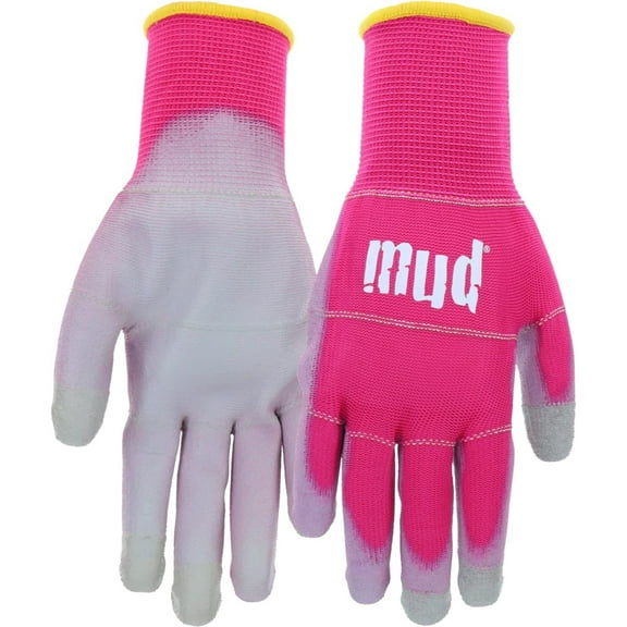 MUD Smart Mud Polyurethane Coated Palm Work Glove - Touchscreen - Pair, Small, Red