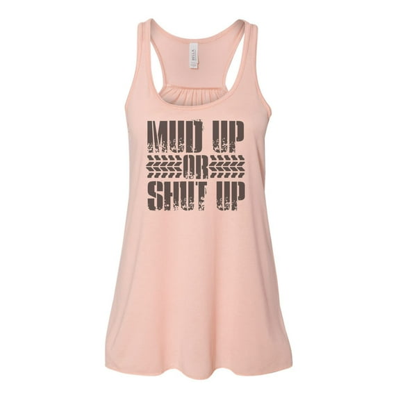 "Mud Up Or Shut Up, Mudding Tank Top, Racerback Tank Top, 4 Wheeling, Sublimation, Soft Bella Tank, Workout Tank, Tank Top, Fitness, 4x4, Peach, SMALL"