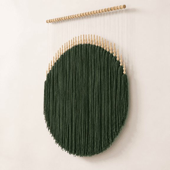 Mud Green Macrame Wall Hanging Tapestry Boho Yarn Fiber Art 39" W x 55" L