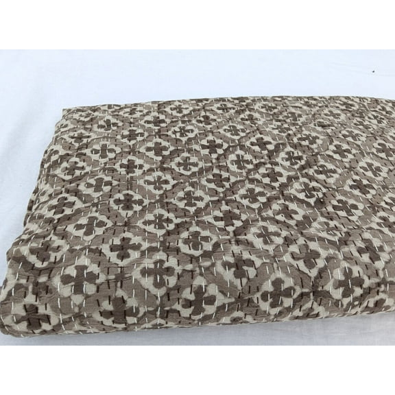 Mud print kantha Quilt Earthen color Kantha Quilt Handblock Print Indian Netural Colour mud print Quilt Hand Stitched Natural vegetable dyes A And E Textiles House