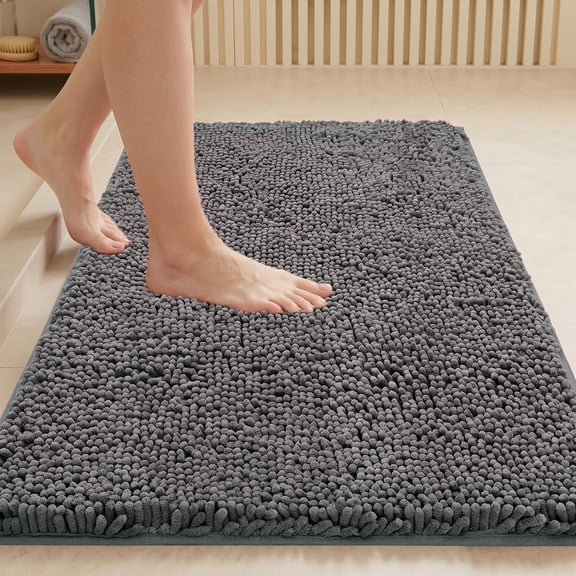 MudFree Bathroom Rugs, Non Slip Washable Doormat for Muddy Shoes,Dark Gray 24"X16"