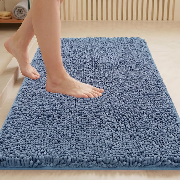 MudFree Bathroom Rugs, Non Slip Washable Doormat for Muddy Shoes, Blue 31"X20"