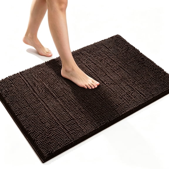 MudFree Bathroom Rugs, Quick Dry Washable Chenille Bath Mat with Rubber Back Non Slip, Dark Brown, 31"X20"