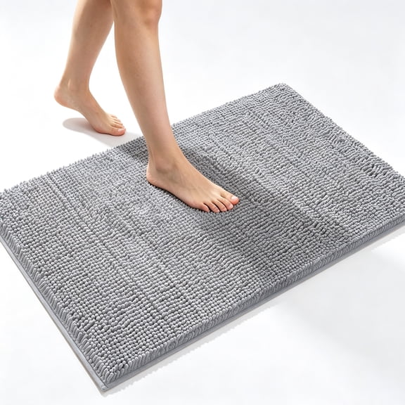 MudFree Bathroom Rugs, Quick Dry Washable Chenille Bath Mat with Rubber Back Non Slip, Light Gray, 31"X20"